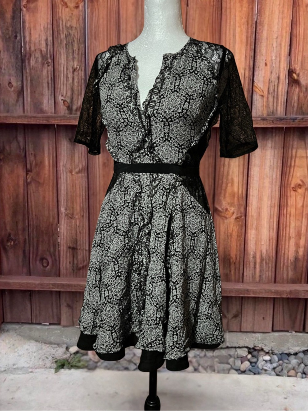 BCBGMaxAzria Black & White Lace-Accent Mini Dress